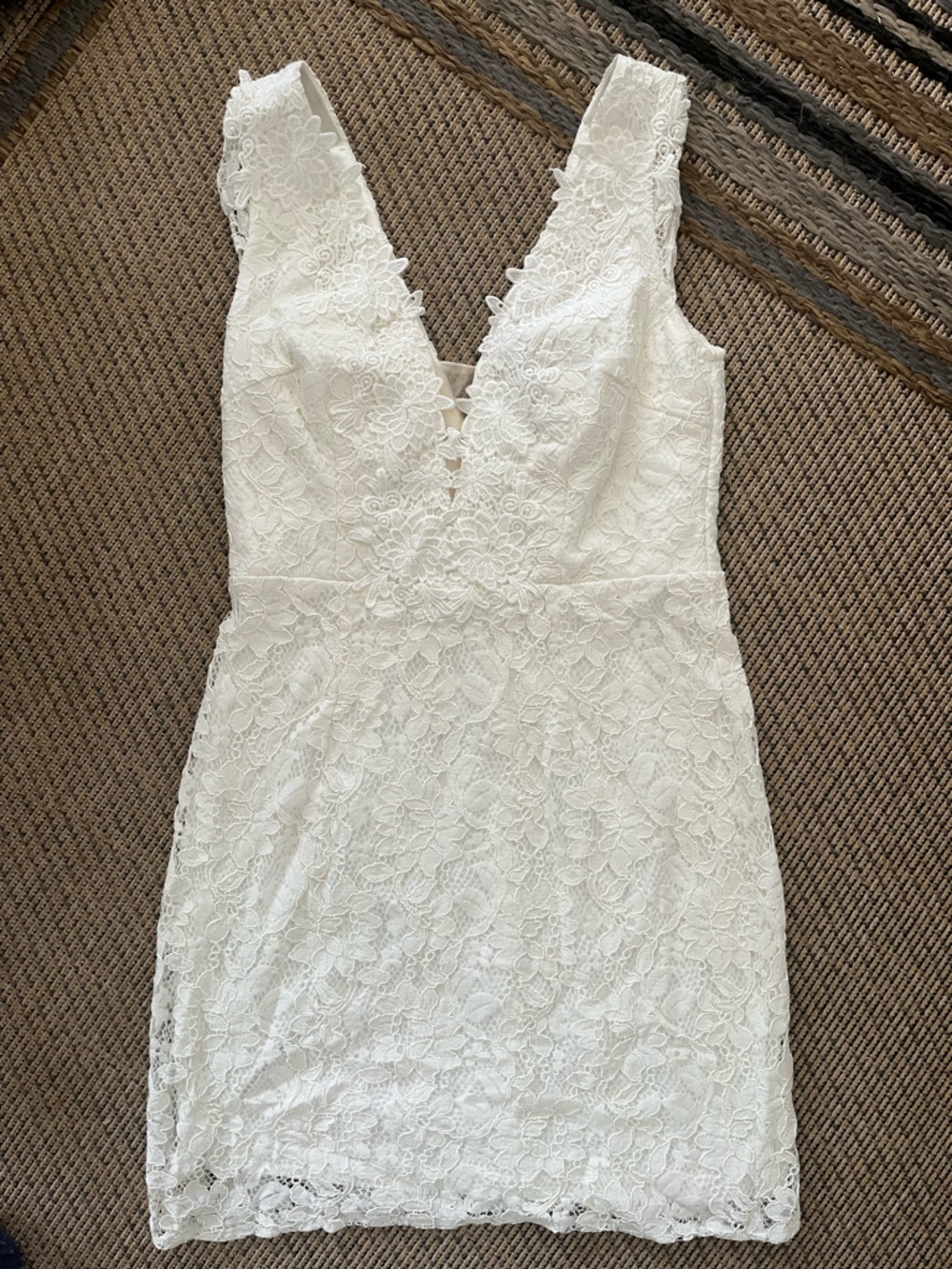 Lulu's Ivory Floral Lace V-Neck Mini Dress